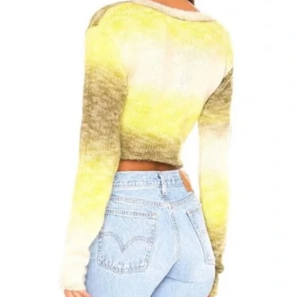 NWT For Love & Lemons Celeste Twist Front Crop Sweater in Green Ombre | REVOLVE - Picture 3 of 9